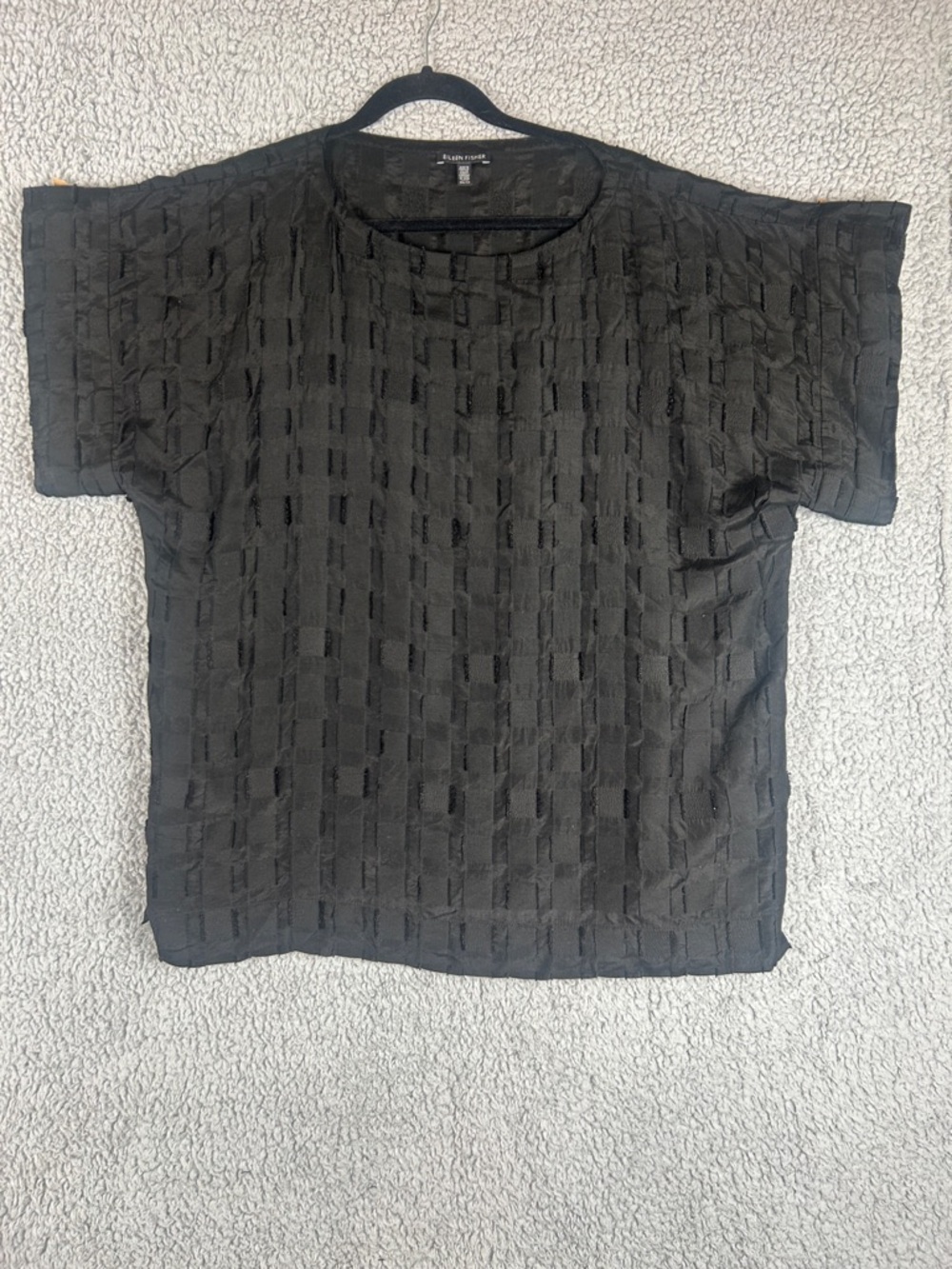 Eileen Fisher Dolman Sleeve Boxy Fit Organic Cotton Silk Black Top Size S